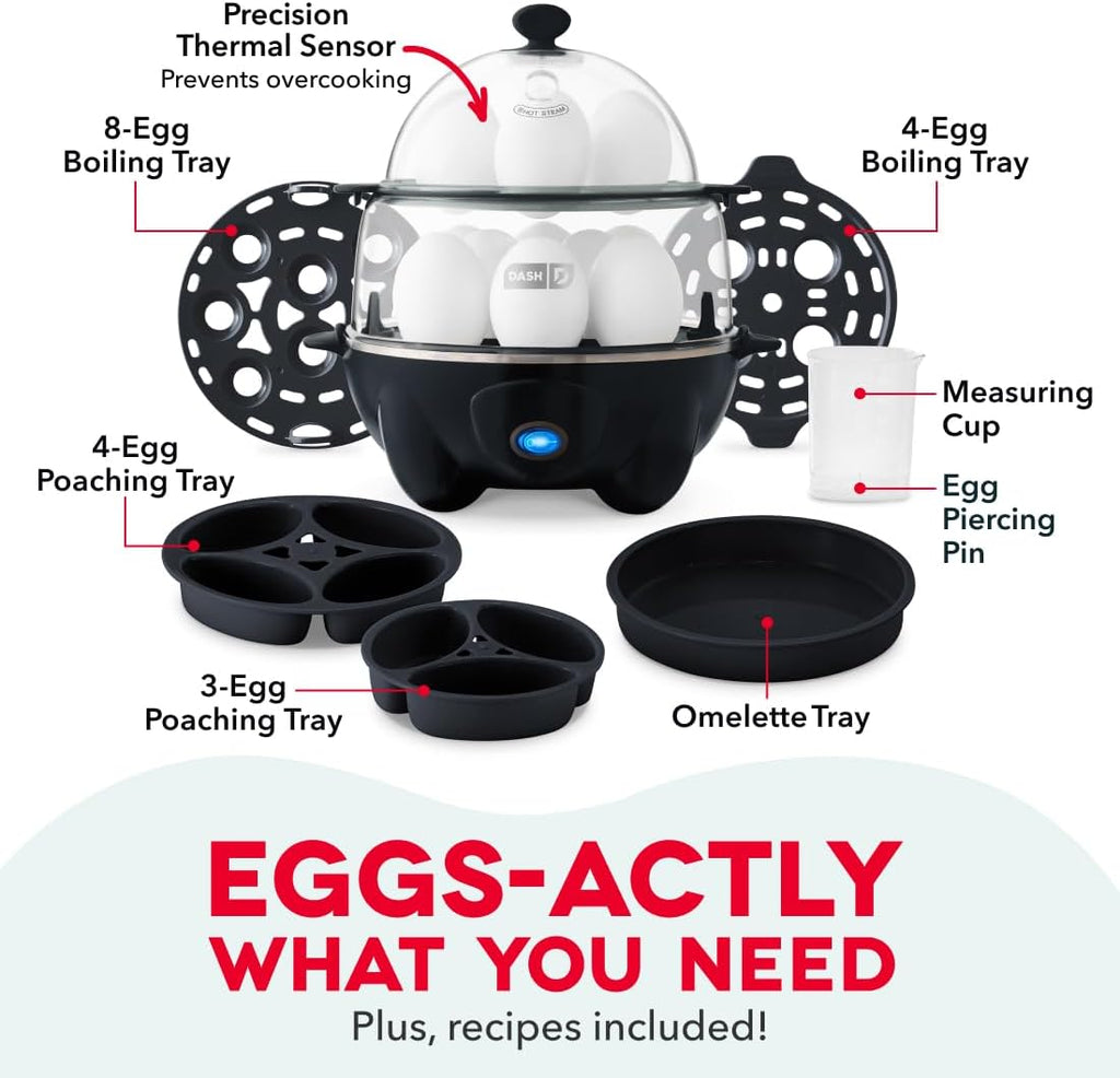 Deluxe Egg Cooker, 12 Hard Boiled Eggs, Black