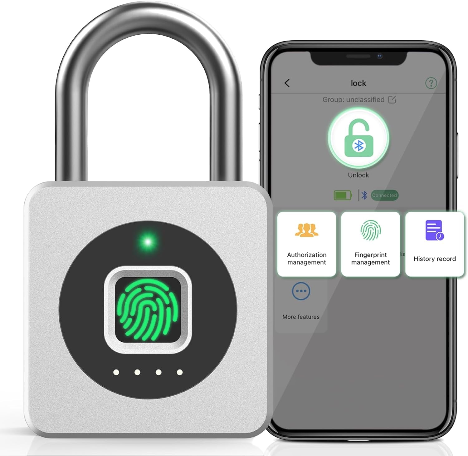 Fingerprint Padlock with APP, Keyless Biometric Lock, Smart Waterproof Padlock Suitable for Gym, Locker, Gates, Fence and Storage
