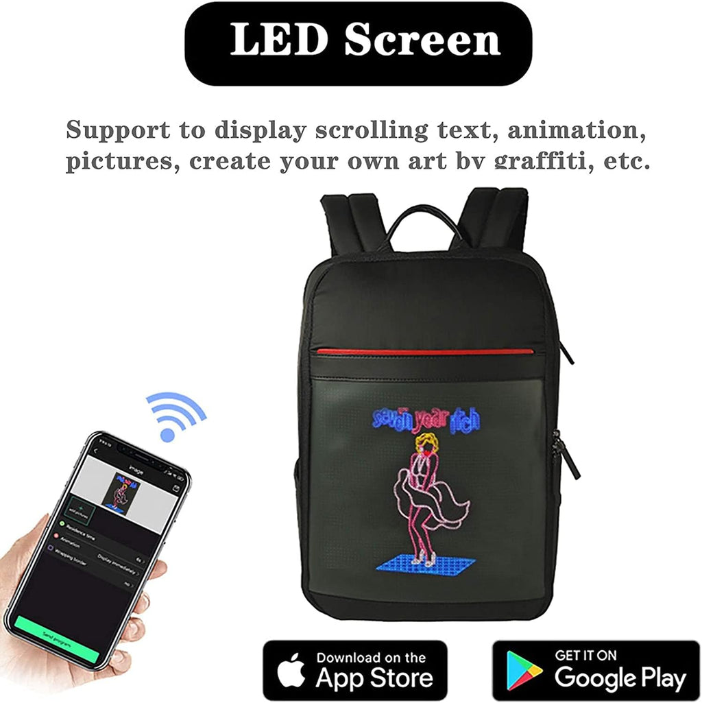 Smart Bluetooth LED Backpack with Colorful LED Sign Panel and Programmable, DIY Laptop Daypack Bag,Black (Large 25L,Without Rain Cover)