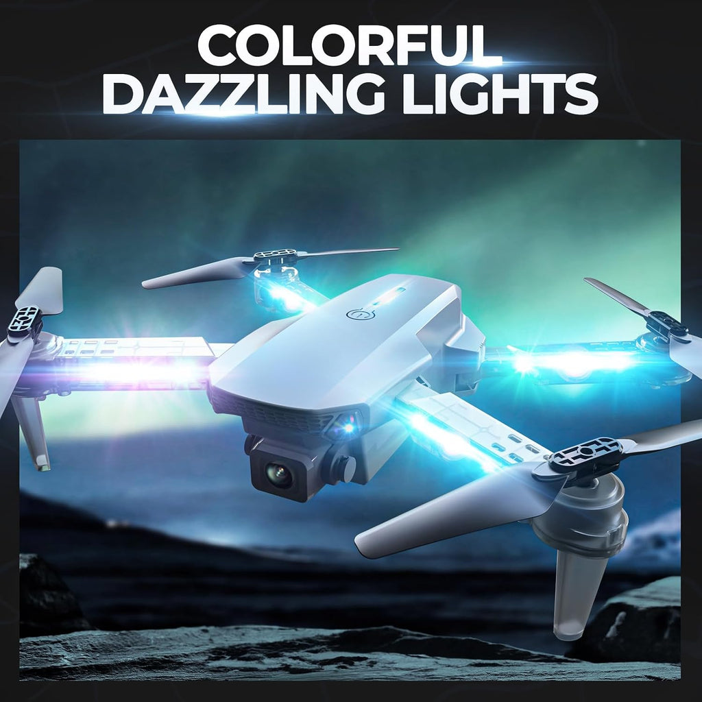 LED Lights Drone with Camera for Adults and Kids Beginners, White