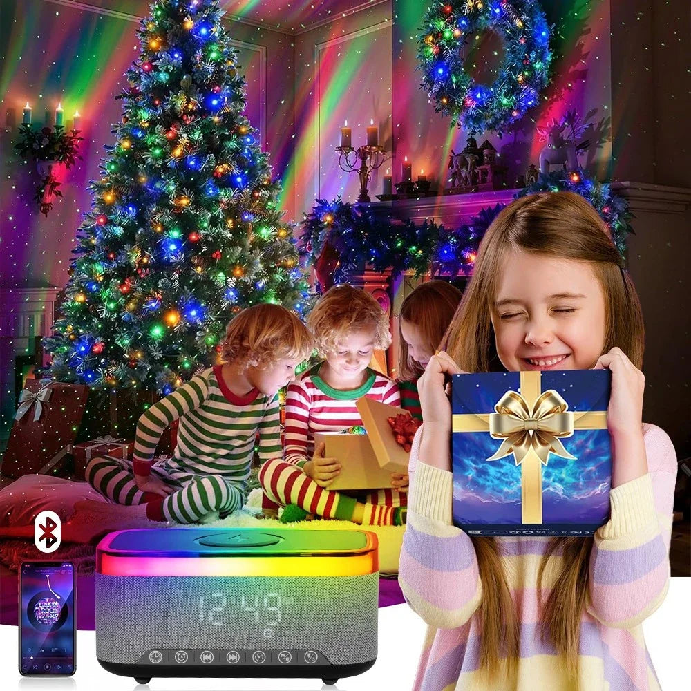Wireless Charger,15W Fast Desk Wireless Charger Station for Iphone 17-12 Pro Max plus Phone Wireless Charger with Bluetooth Stereo Speaker,Digital Clock Alarm,Colors Night Light