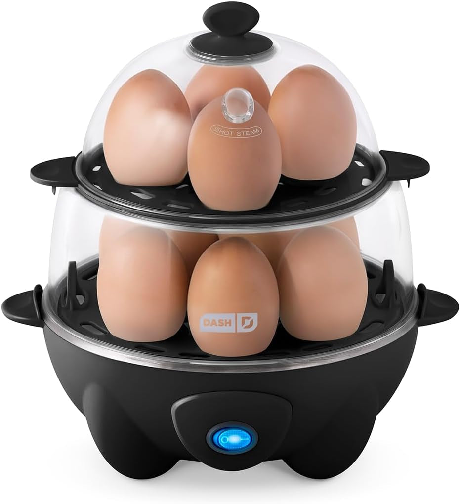 Deluxe Egg Cooker, 12 Hard Boiled Eggs, Black
