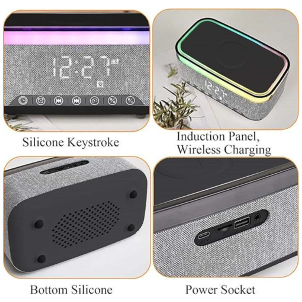 Wireless Charger,15W Fast Desk Wireless Charger Station for Iphone 17-12 Pro Max plus Phone Wireless Charger with Bluetooth Stereo Speaker,Digital Clock Alarm,Colors Night Light