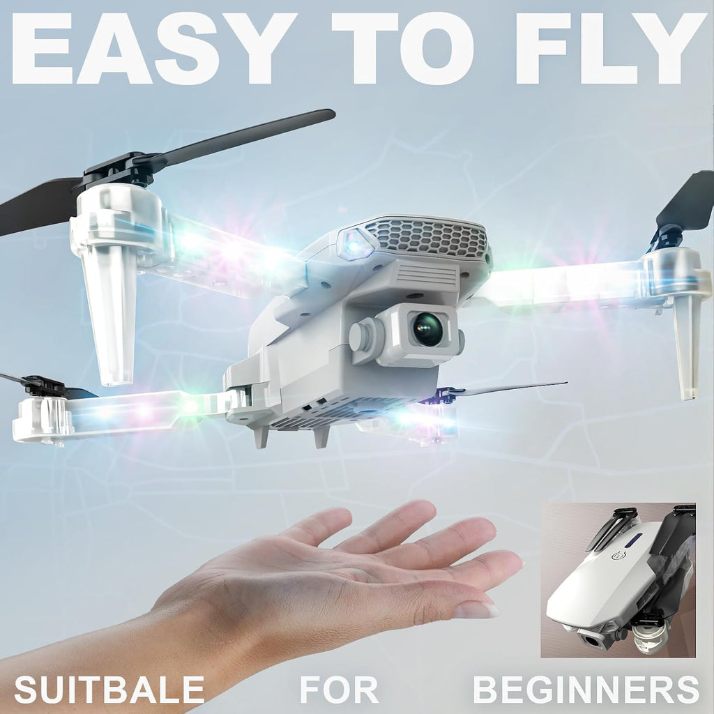 LED Lights Drone with Camera for Adults and Kids Beginners, White