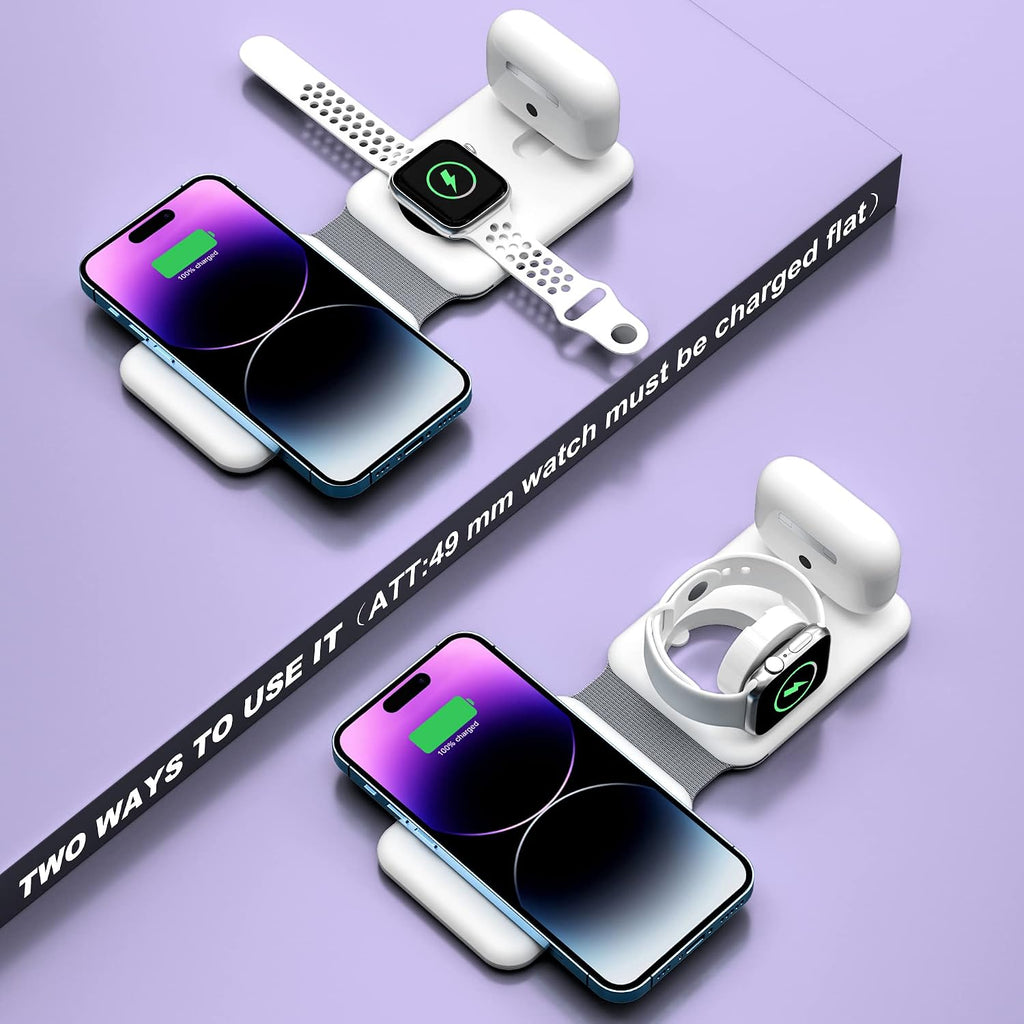 3 in 1 Wireless Charger, Foldable Magnetic Charging Station, Fast Travel Wireless Charging Pad for Multiple Apple Devices