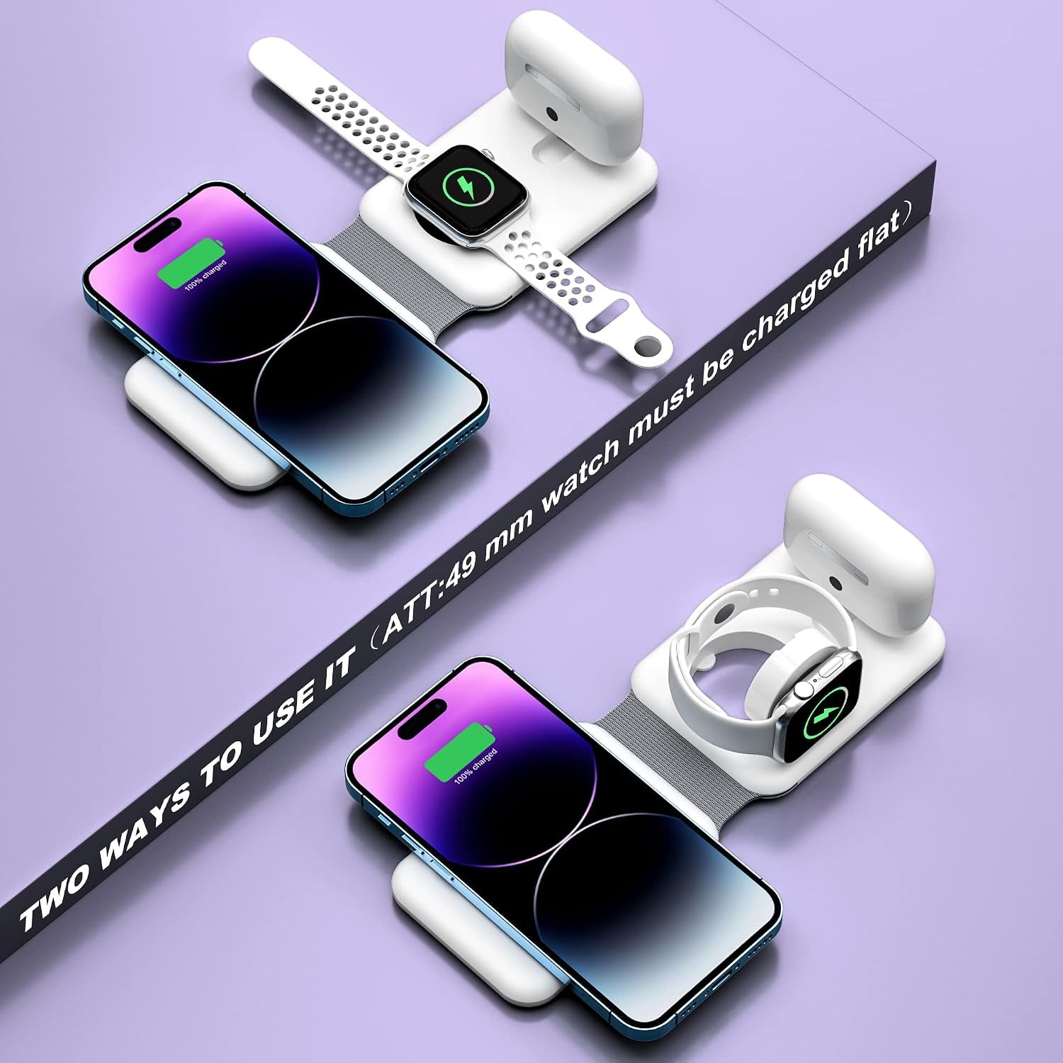 3 in 1 Wireless Charger, Foldable Magnetic Charging Station, Fast Travel Wireless Charging Pad for Multiple Apple Devices
