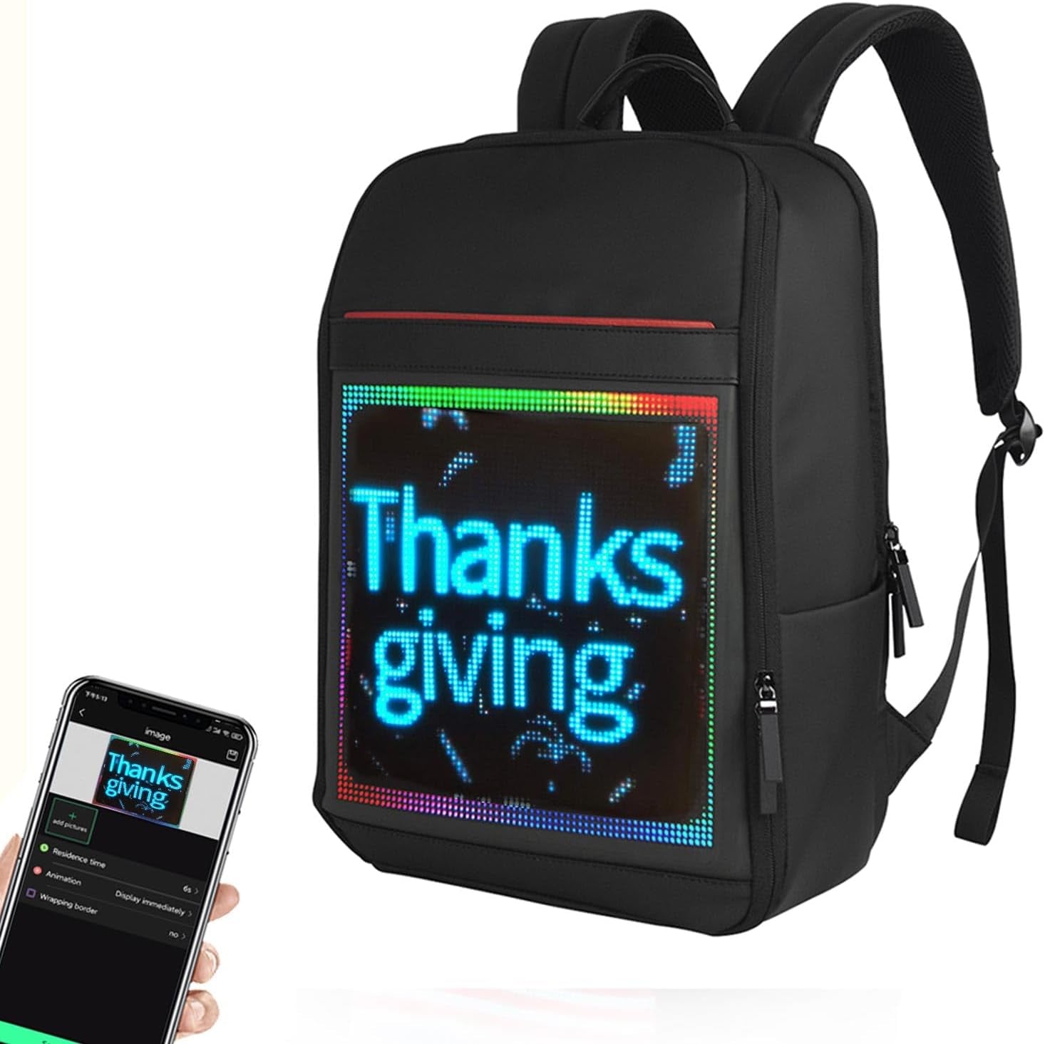 Smart Bluetooth LED Backpack with Colorful LED Sign Panel and Programmable, DIY Laptop Daypack Bag,Black (Large 25L,Without Rain Cover)