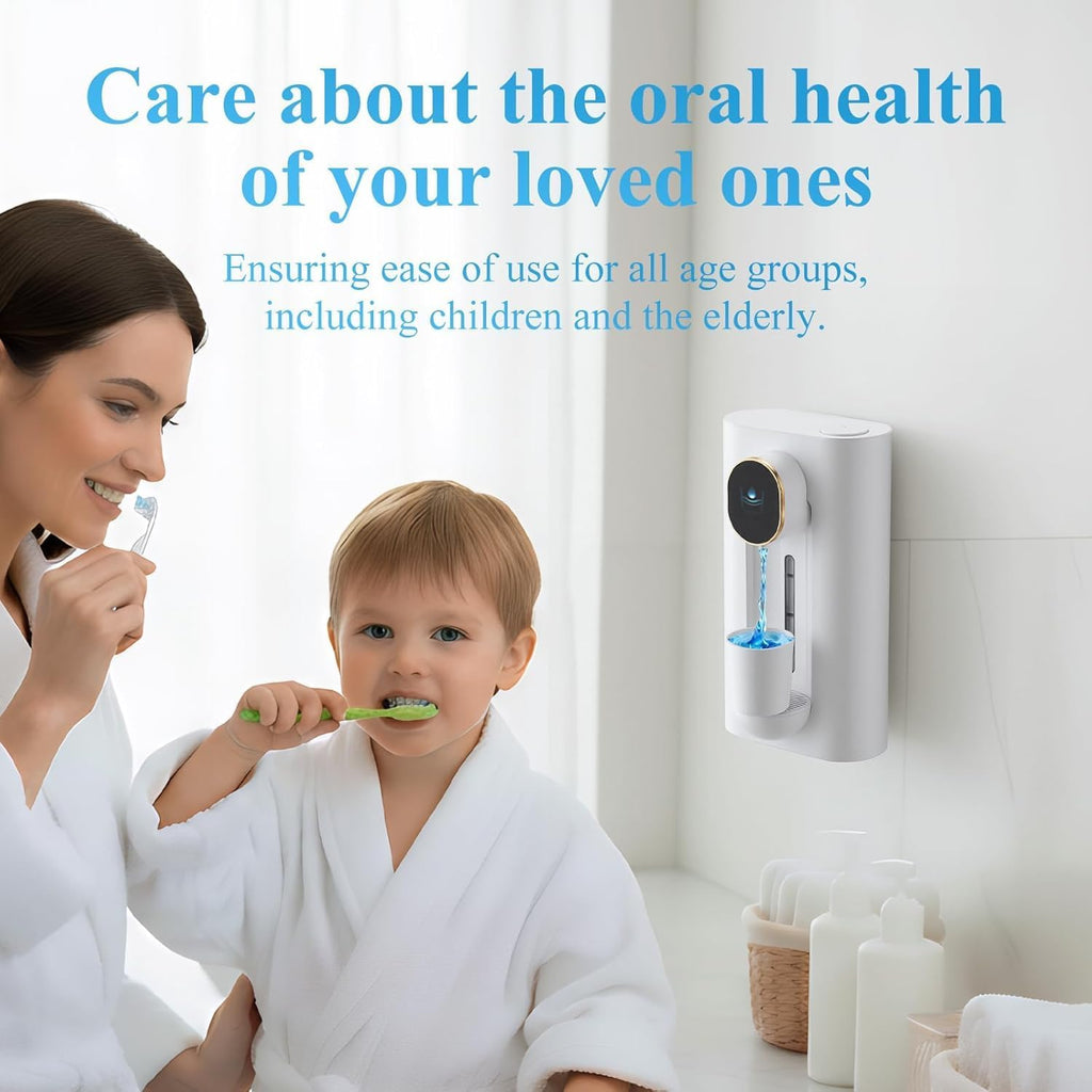 Automatic Mouthwash Dispenser 18.26Oz(540Ml) Touchless Electric Mouth Wash Dispensers Bathroom Accessories with 2 Magnetic Cup 3 Modes Wall Mounted Mouth Wash Dispenser for Home Kid (White)