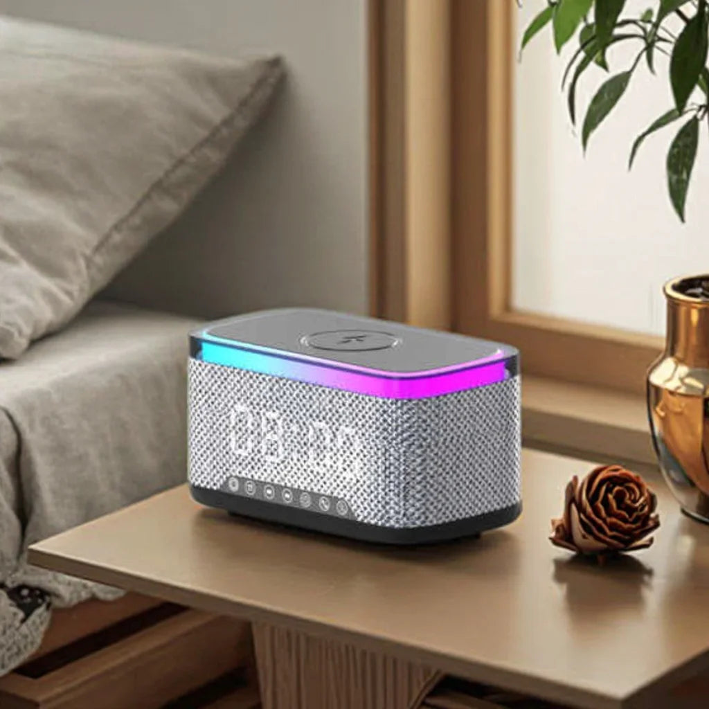 Wireless Charger,15W Fast Desk Wireless Charger Station for Iphone 17-12 Pro Max plus Phone Wireless Charger with Bluetooth Stereo Speaker,Digital Clock Alarm,Colors Night Light