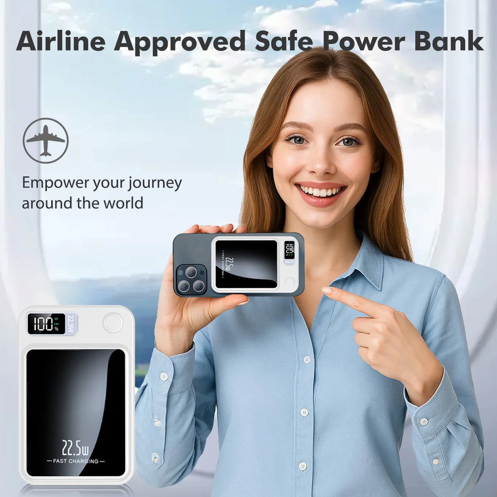 Magnetic Wireless Power Bank,10000Mah Portable Charger 22.5W Phone Battery Bank with LED Power Display Suitable for Outdoor Emergency Backup Power Compatible with Iphone 12 and above Series