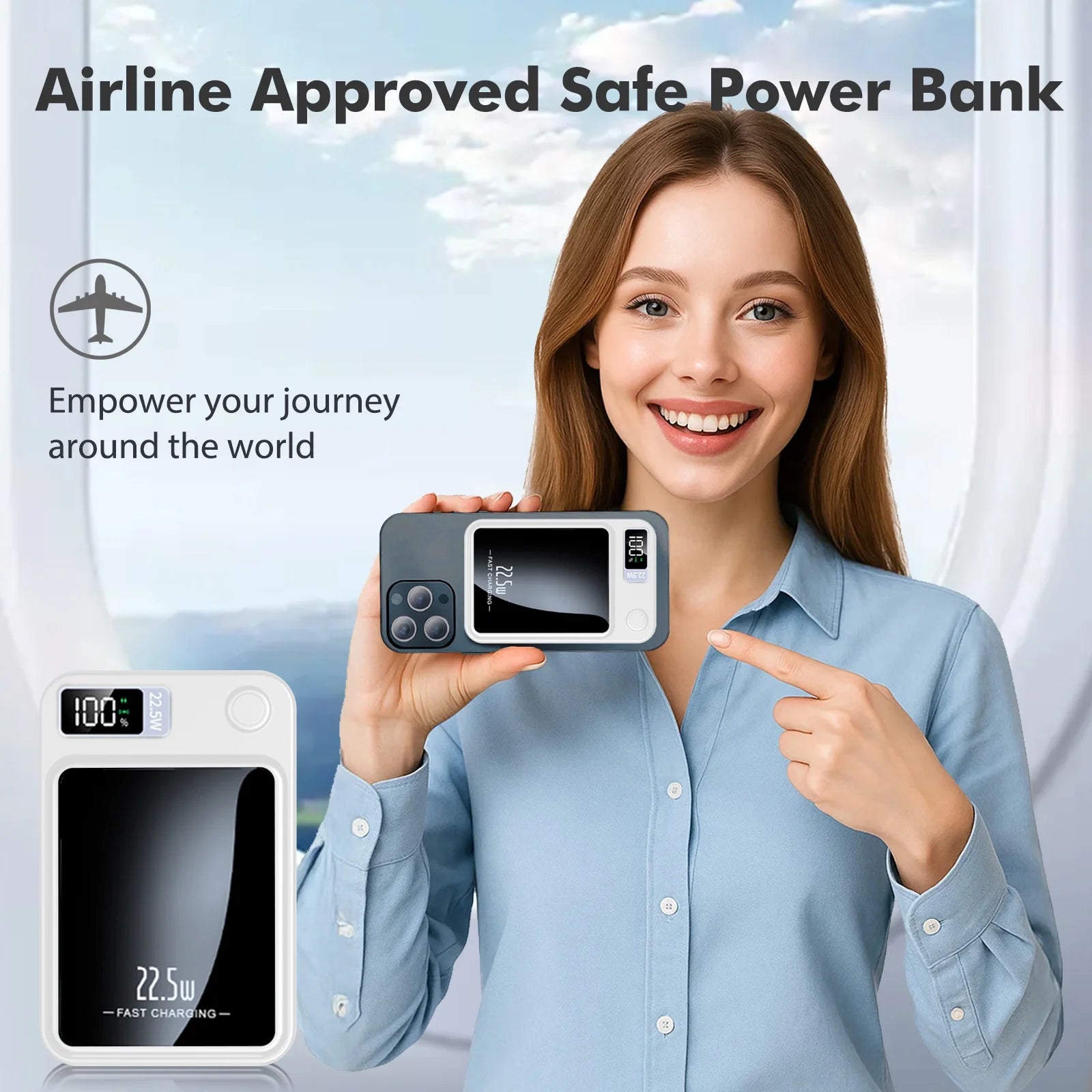 Magnetic Wireless Power Bank,10000Mah Portable Charger 22.5W Phone Battery Bank with LED Power Display Suitable for Outdoor Emergency Backup Power Compatible with Iphone 12 and above Series