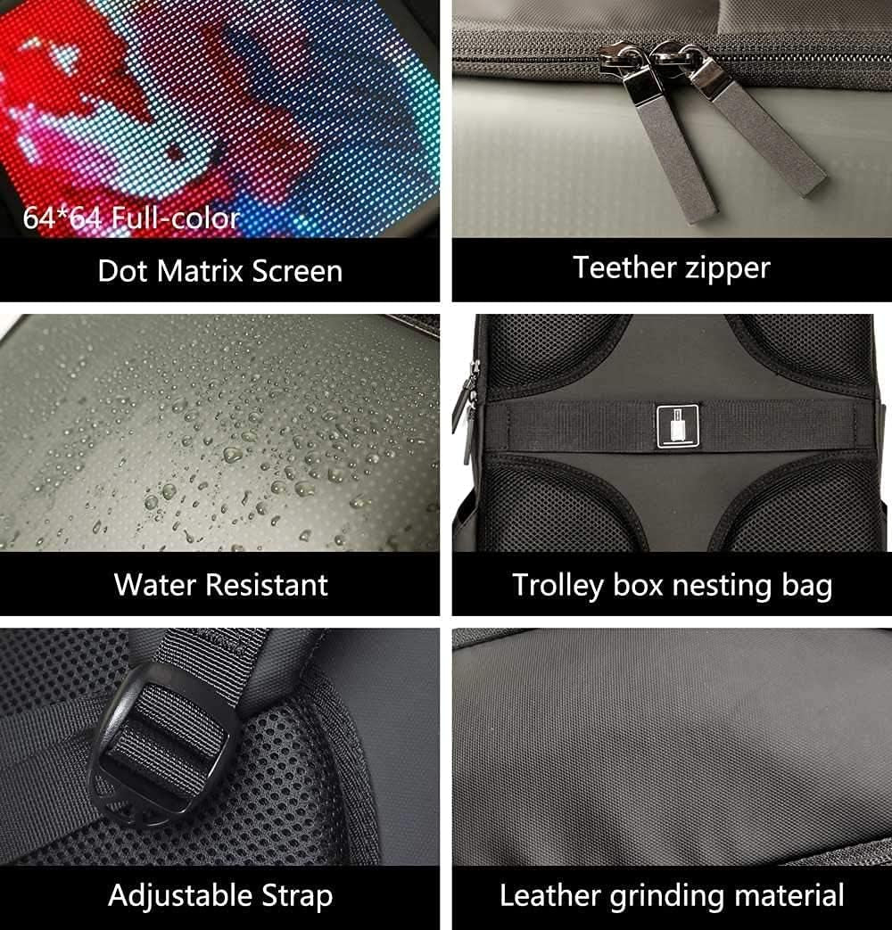 Smart Bluetooth LED Backpack with Colorful LED Sign Panel and Programmable, DIY Laptop Daypack Bag,Black (Large 25L,Without Rain Cover)