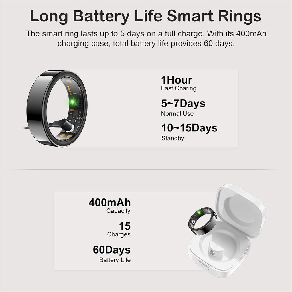 Smart Ring for Women Men, Sleep Activity Health Tracker Ring, Black 12