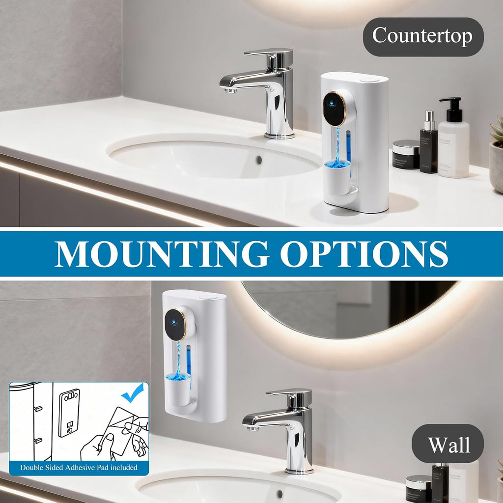Automatic Mouthwash Dispenser 18.26Oz(540Ml) Touchless Electric Mouth Wash Dispensers Bathroom Accessories with 2 Magnetic Cup 3 Modes Wall Mounted Mouth Wash Dispenser for Home Kid (White)