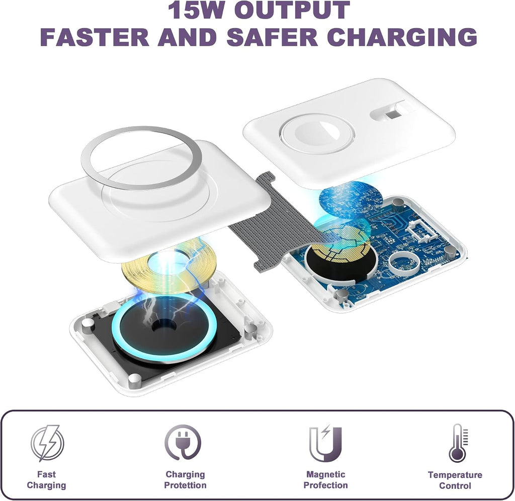 3 in 1 Wireless Charger, Foldable Magnetic Charging Station, Fast Travel Wireless Charging Pad for Multiple Apple Devices