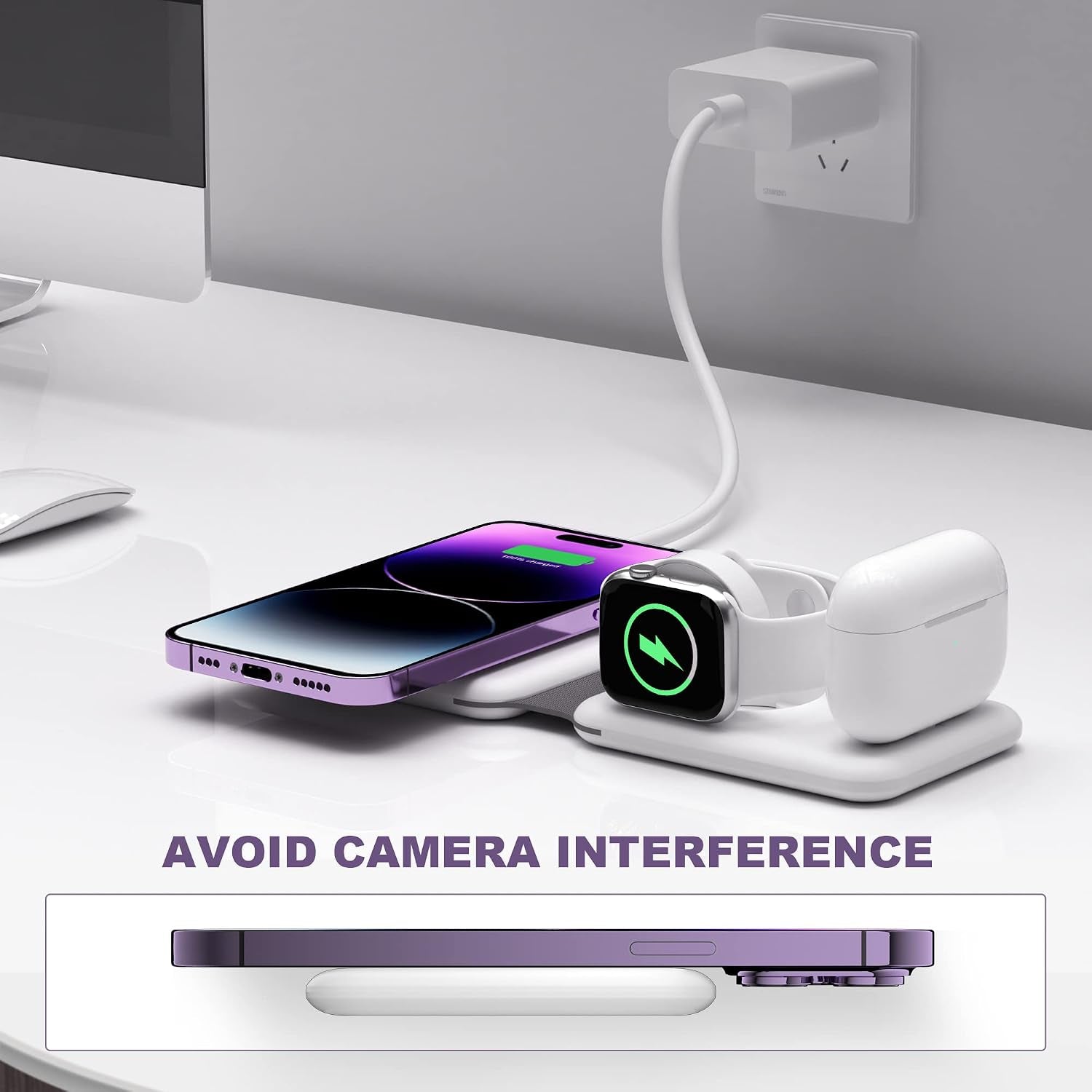 3 in 1 Wireless Charger, Foldable Magnetic Charging Station, Fast Travel Wireless Charging Pad for Multiple Apple Devices