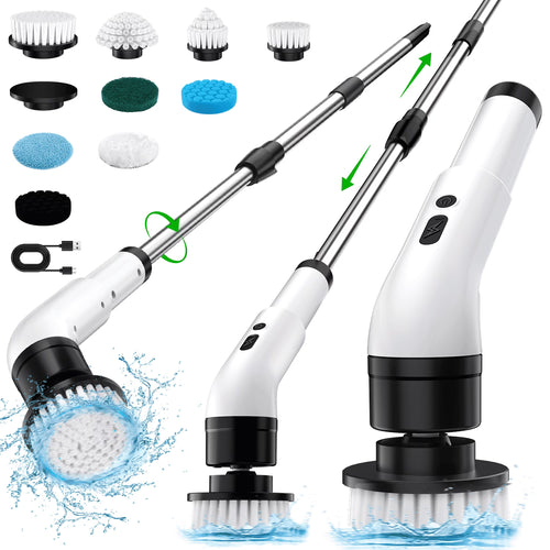 Electric Spin Scrubber Cordless - 500RPM Power Spin Scrubber for Bathroom, Shower & Tile Cleaning with 9 Brush Heads, Rechargeable - Grout, Floor, Sink Cleaner