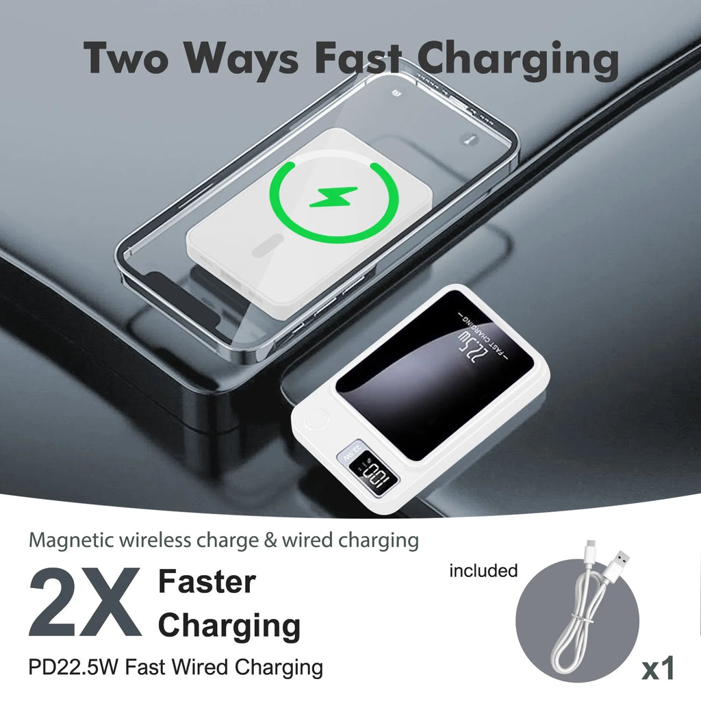 Magnetic Wireless Power Bank,10000Mah Portable Charger 22.5W Phone Battery Bank with LED Power Display Suitable for Outdoor Emergency Backup Power Compatible with Iphone 12 and above Series