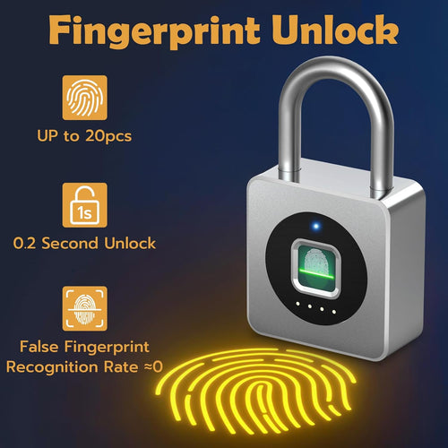 Fingerprint Padlock with APP, Keyless Biometric Lock, Smart Waterproof Padlock Suitable for Gym, Locker, Gates, Fence and Storage