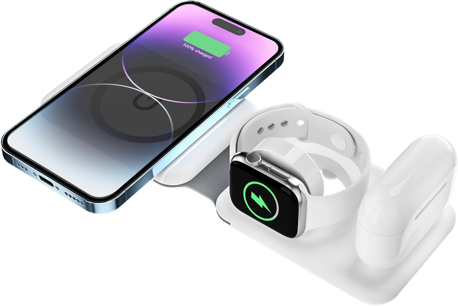 3 in 1 Wireless Charger, Foldable Magnetic Charging Station, Fast Travel Wireless Charging Pad for Multiple Apple Devices